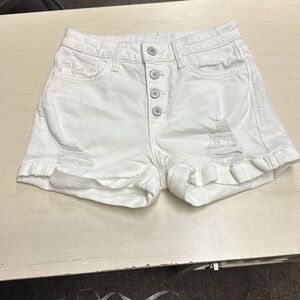Arizona White Denim Hi Rise Button-Up Shorts